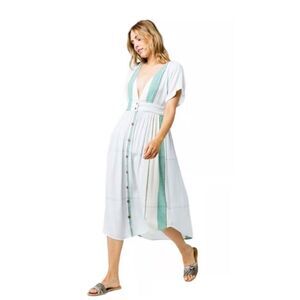 O’Neill woman’s medium Reid Light Blue Multi Stripe Button-Up Midi Dress
